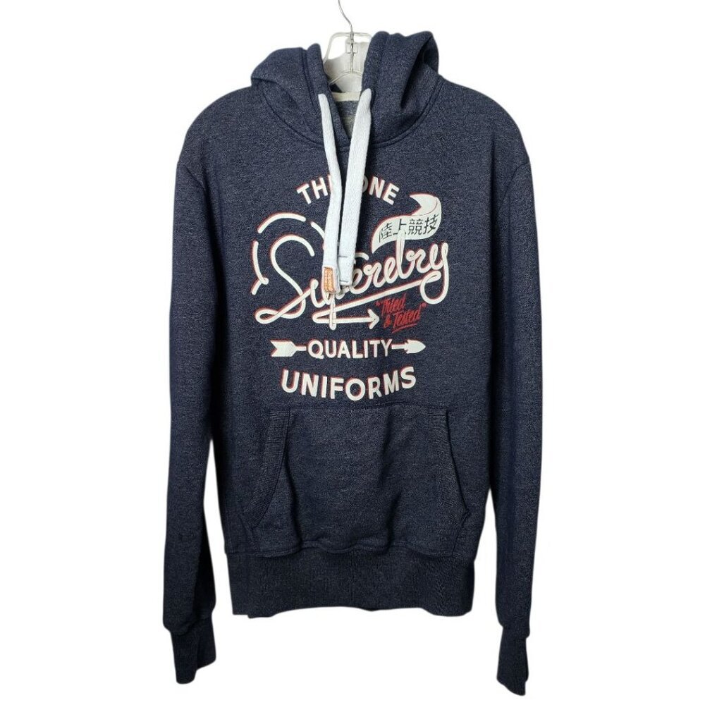 Superdry Grit Tab Men Hoodie Pullover With Drawstrings Navy Blue Large